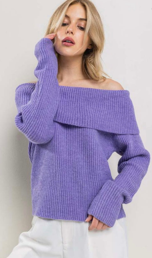 Purple knit off shoulder Sweater