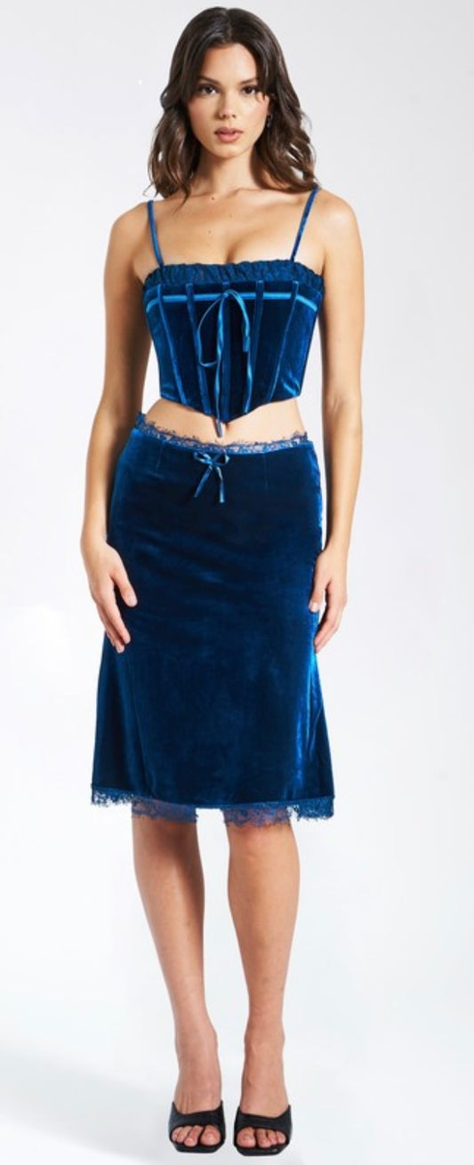 Velvet Corset Lace Top and Skirt Set