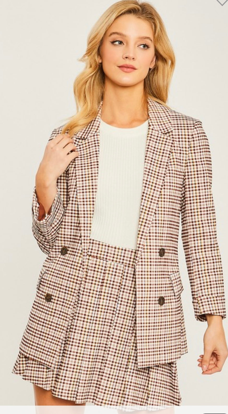 Blazed and pleated Plaid skirt set