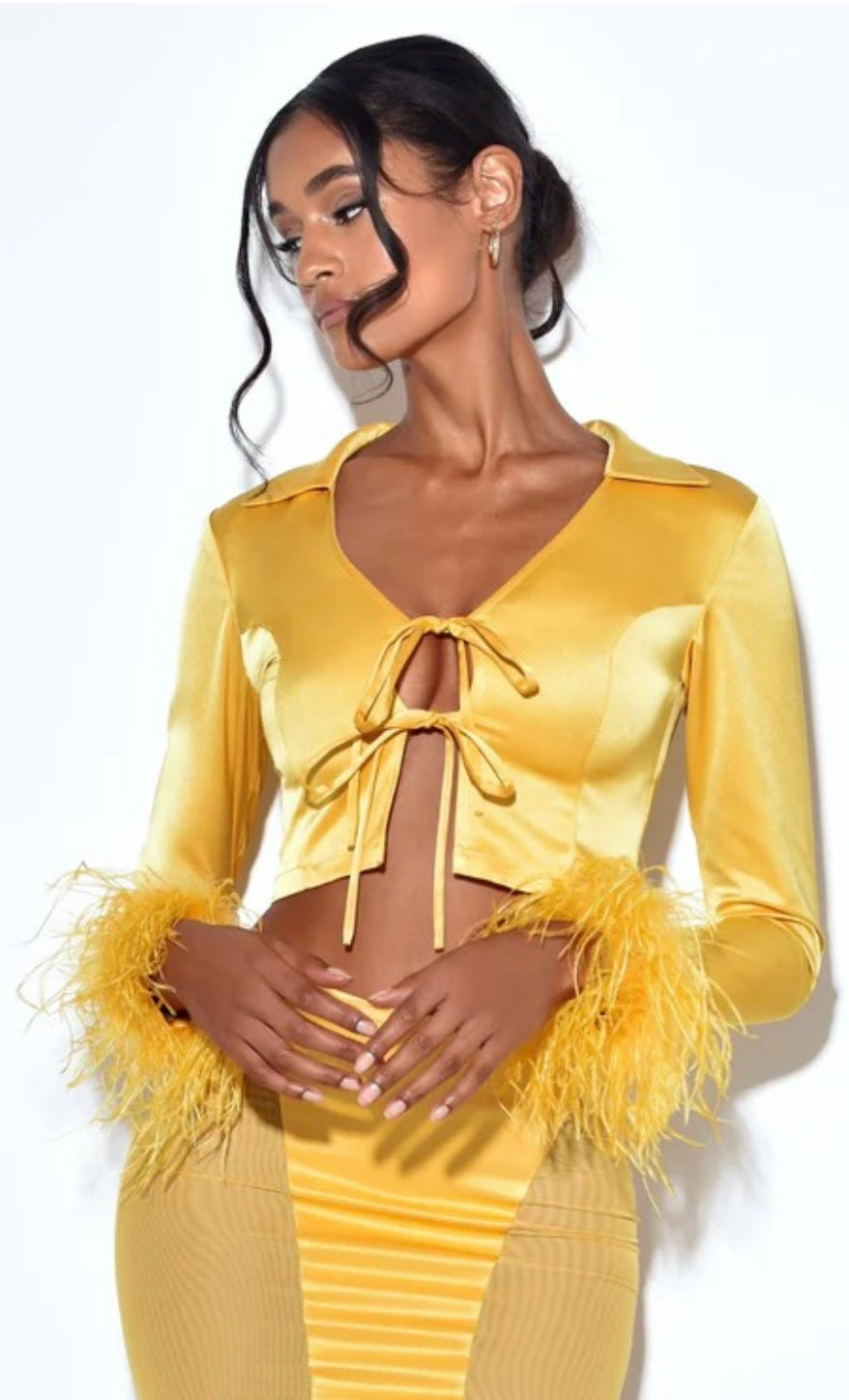 Yellow Feather Satin Top