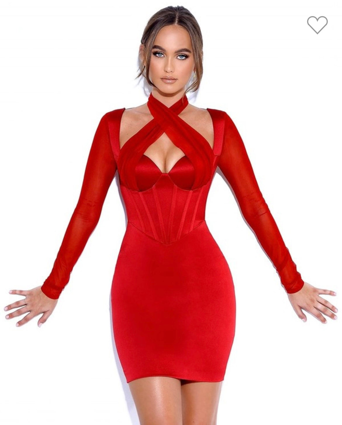 Jocelynn satin mesh sleeve corset Dress