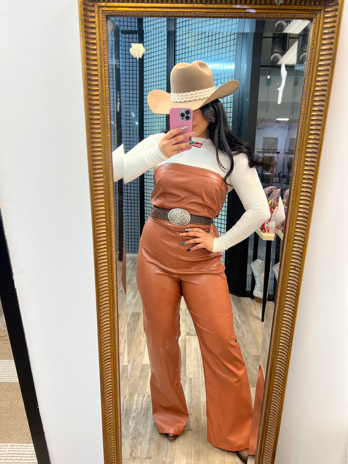 Leather camel Jumpsuit