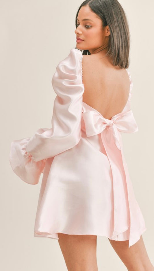 Blush BabyDoll Dress with Puff Sleeve and Bow