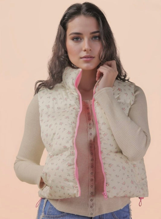 Floral Printed Puffer Vest