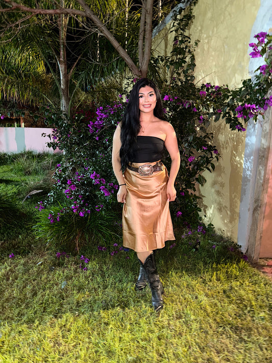 Satin Champagne midi Skirt