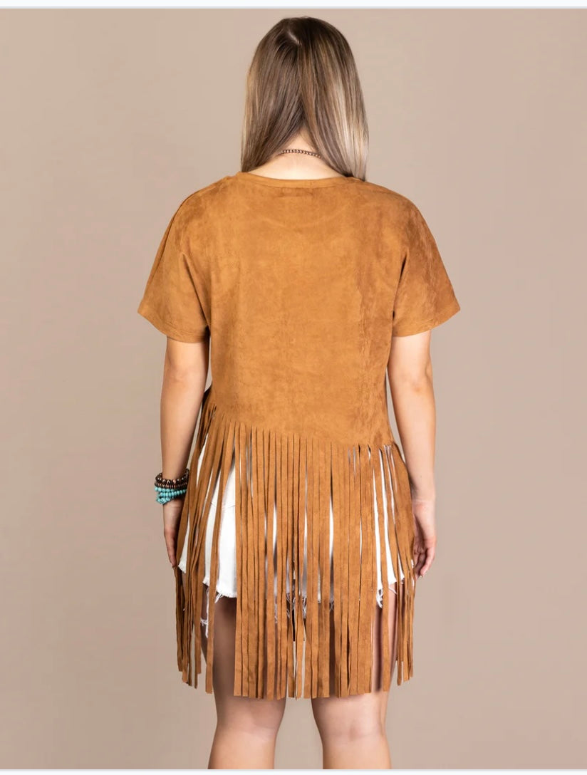 Plus size Fringe Camel Top