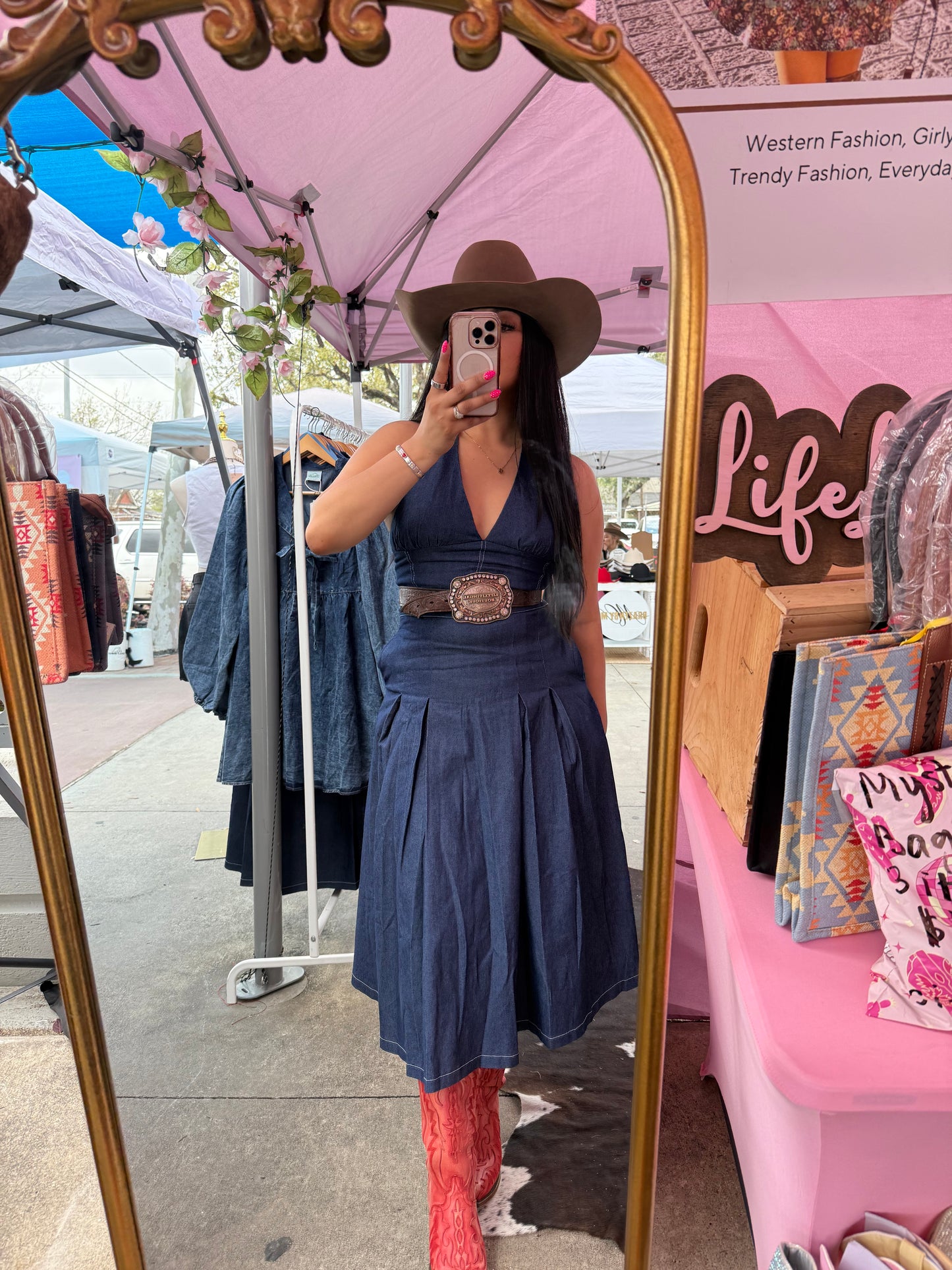 Halter Denim Midi Dress