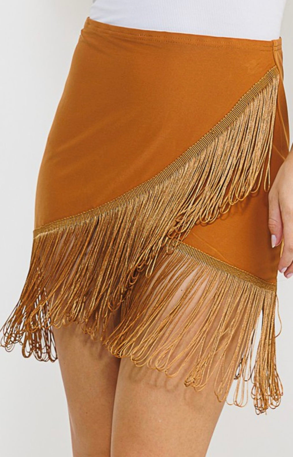 Camel Fringe Skirt