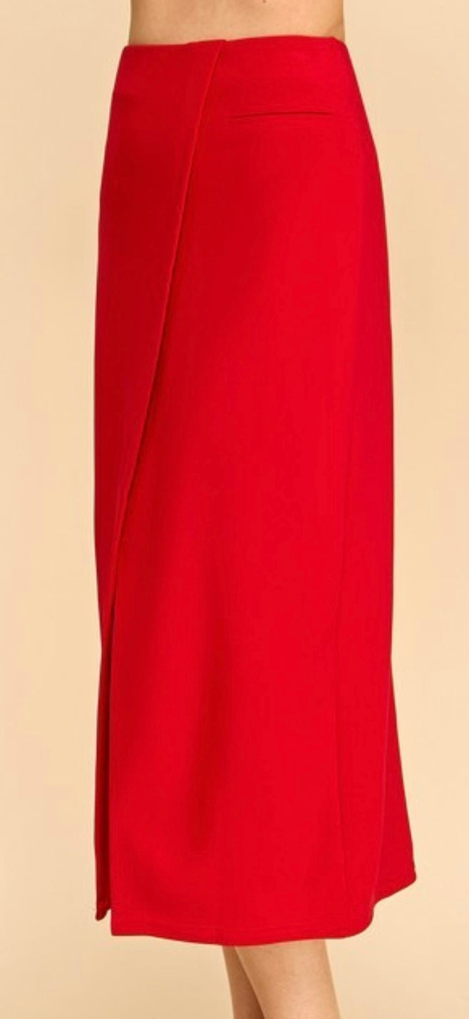 Red slit midi Skirt