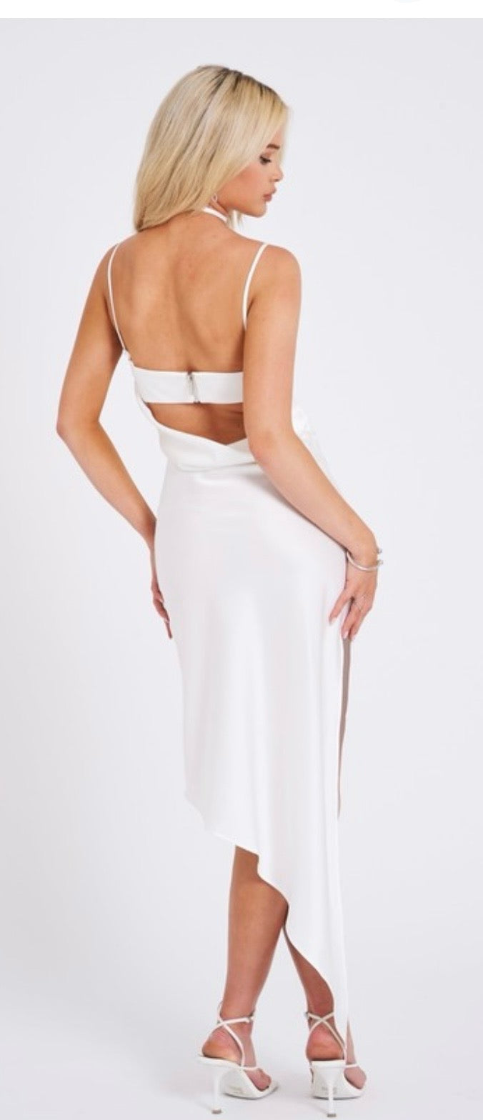 White satin slit dress