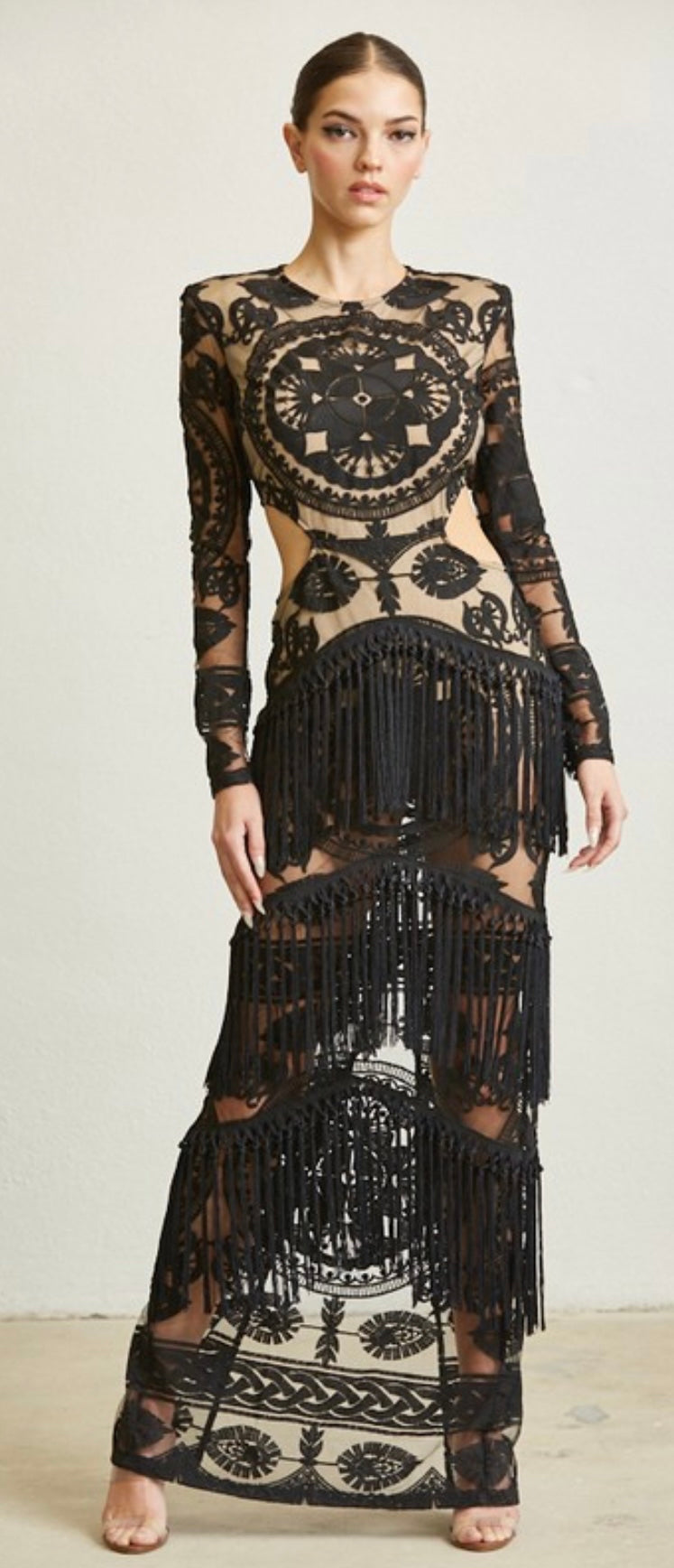 Gaviota Maxi Lace Fringe Dress