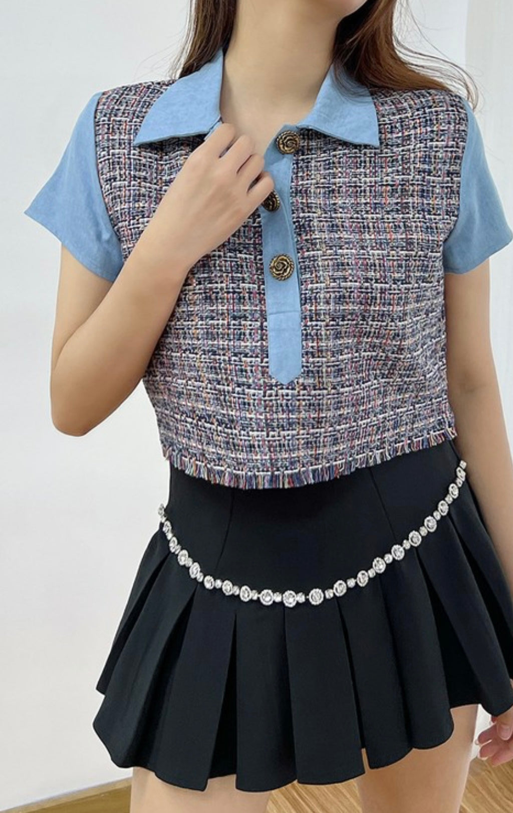 Plaid cropped Polo Top