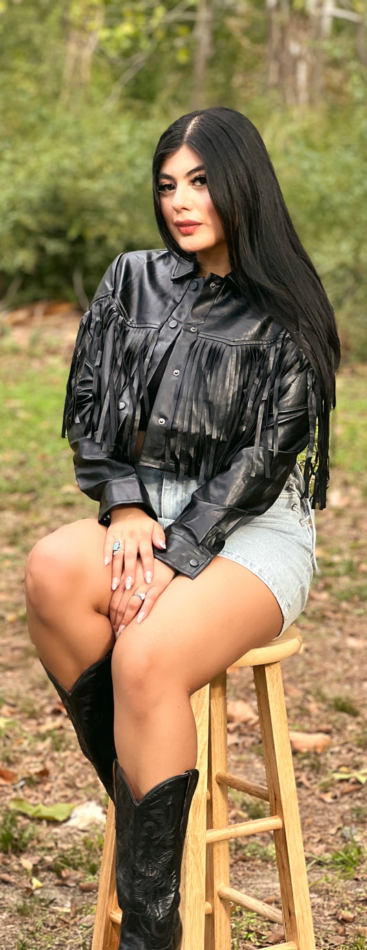 Black Fringe Leather Jacket