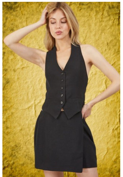Black Vest with Skirt Set
