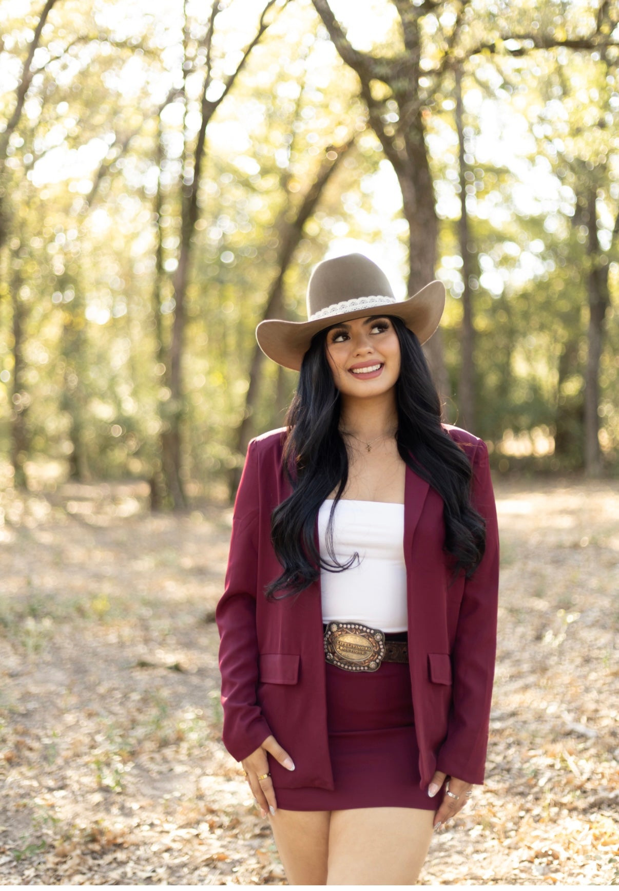 Burgundy Blazer and Skirt Set