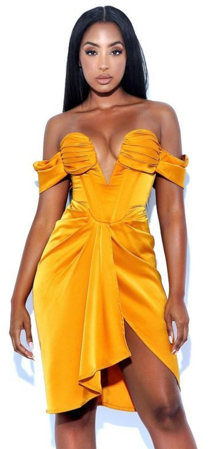 Dreya Off shoulder Satin Corset Dress