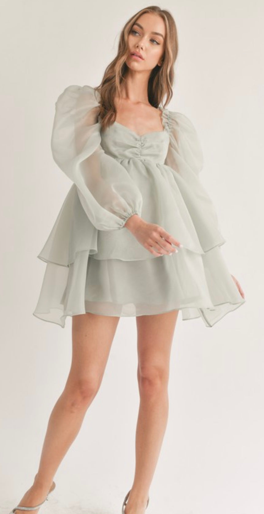 Sage ruffled BabyDoll Dress