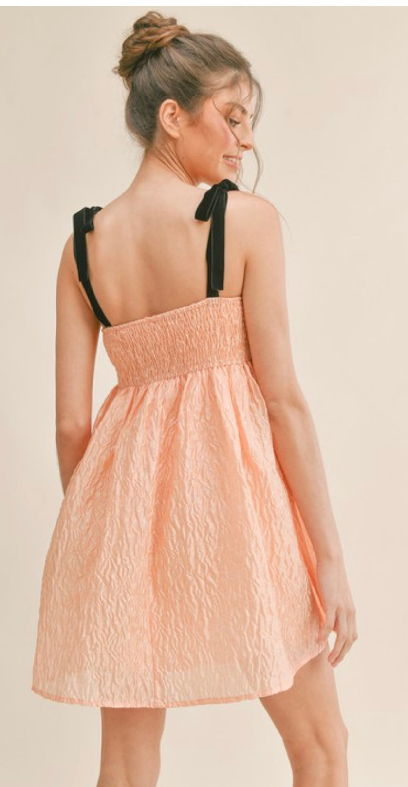 Peach Bow Strap BabyDoll Dress
