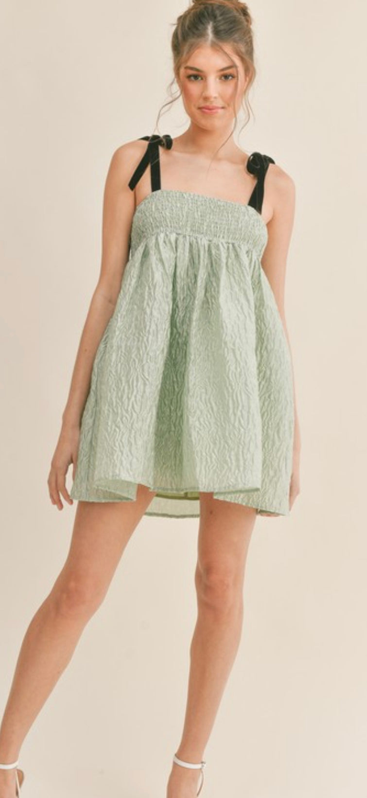Mint Bow Strap BabyDoll Dress