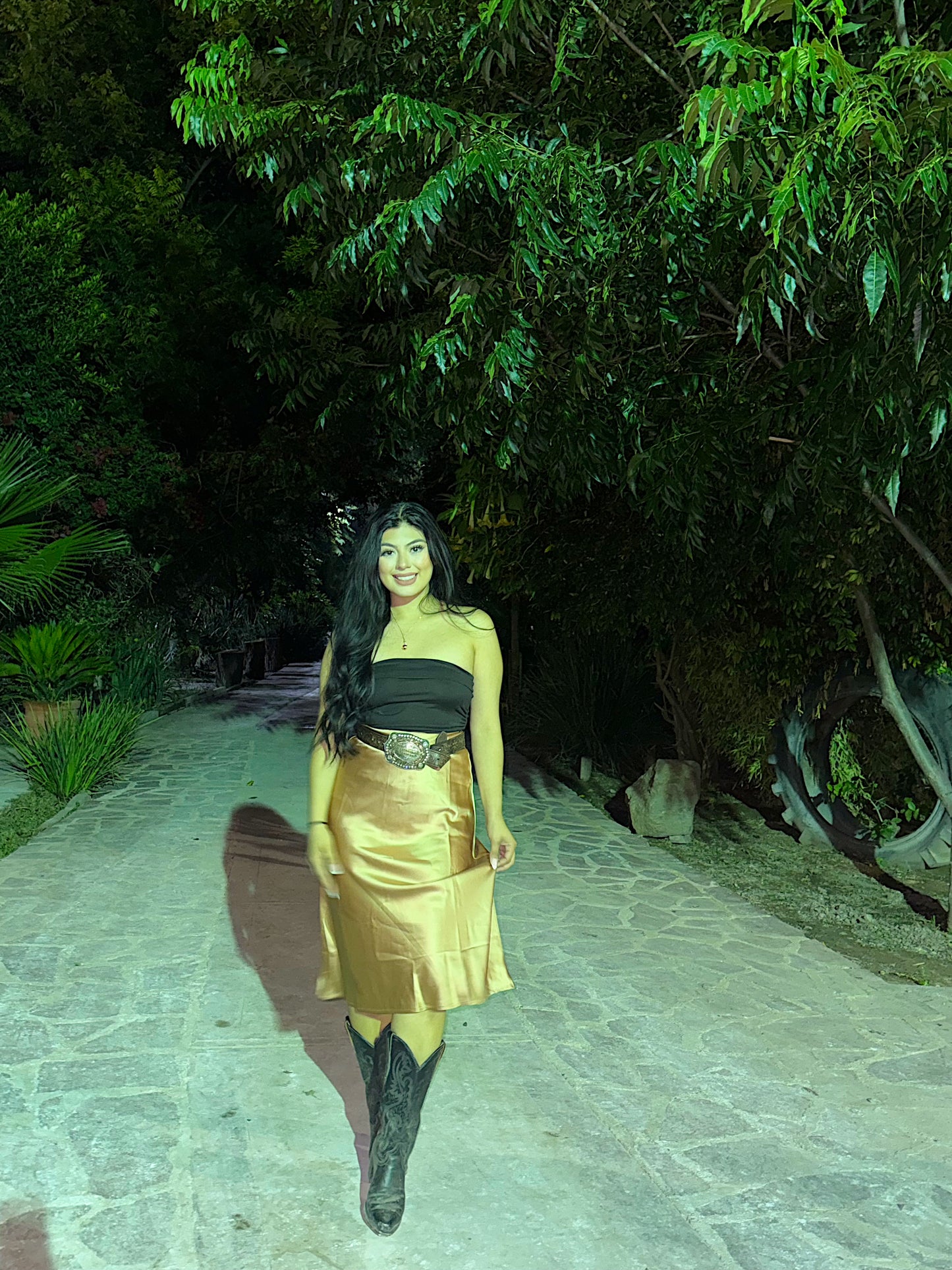 Satin Champagne midi Skirt
