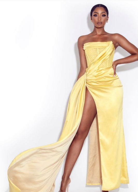 Yellow slit Gown Dress