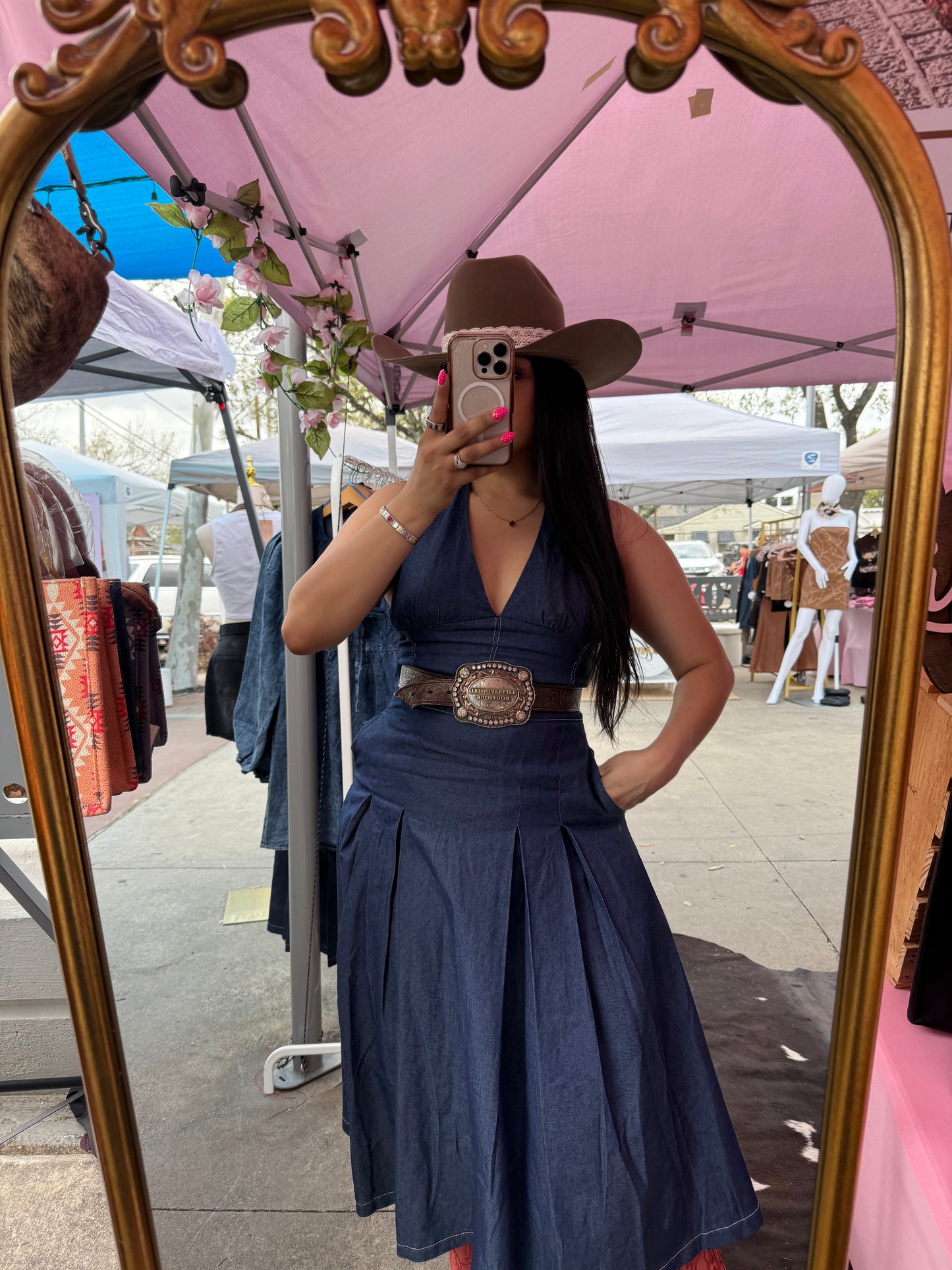 Halter Denim Midi Dress