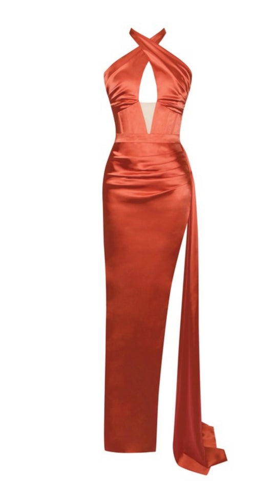 Satin High Slit drapping gown