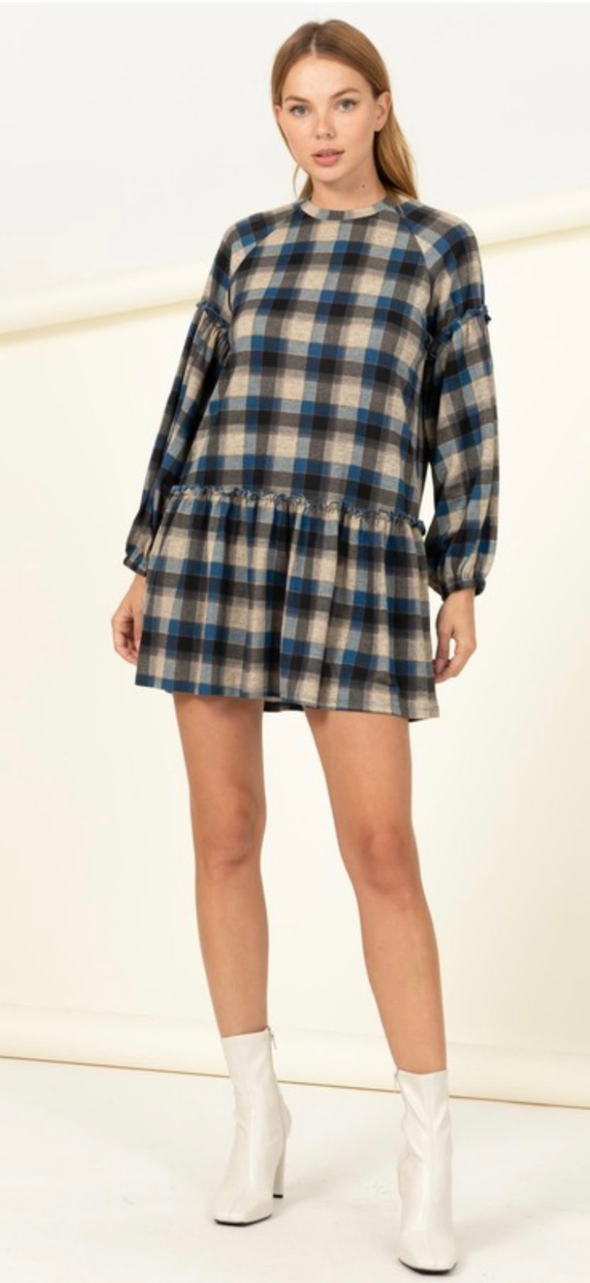 Checkered print babydoll Dress