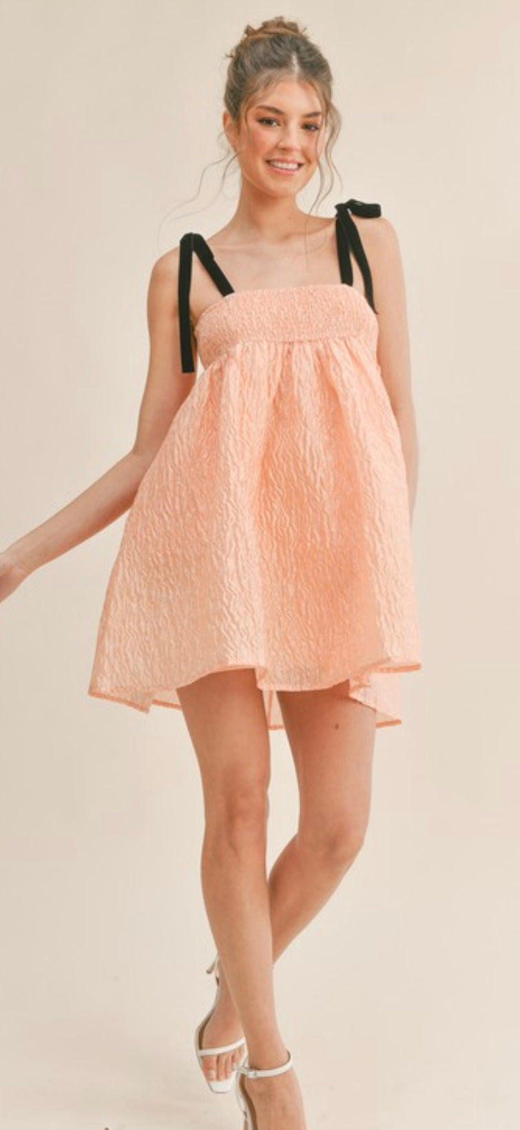 Peach Bow Strap BabyDoll Dress