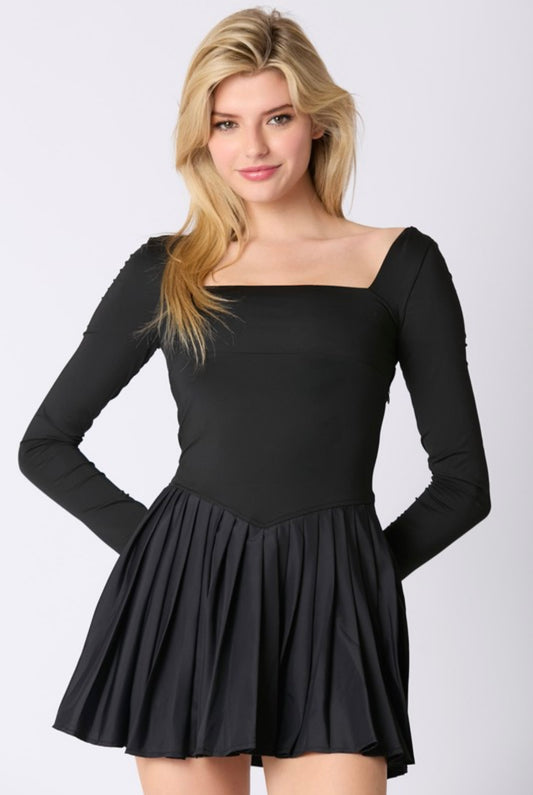 Black long sleeve oleated Skirt Romper