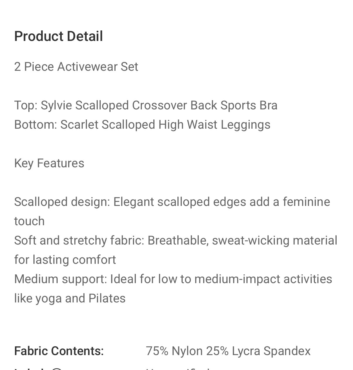 PREORDER Scalloped sports bra and Leggings Set