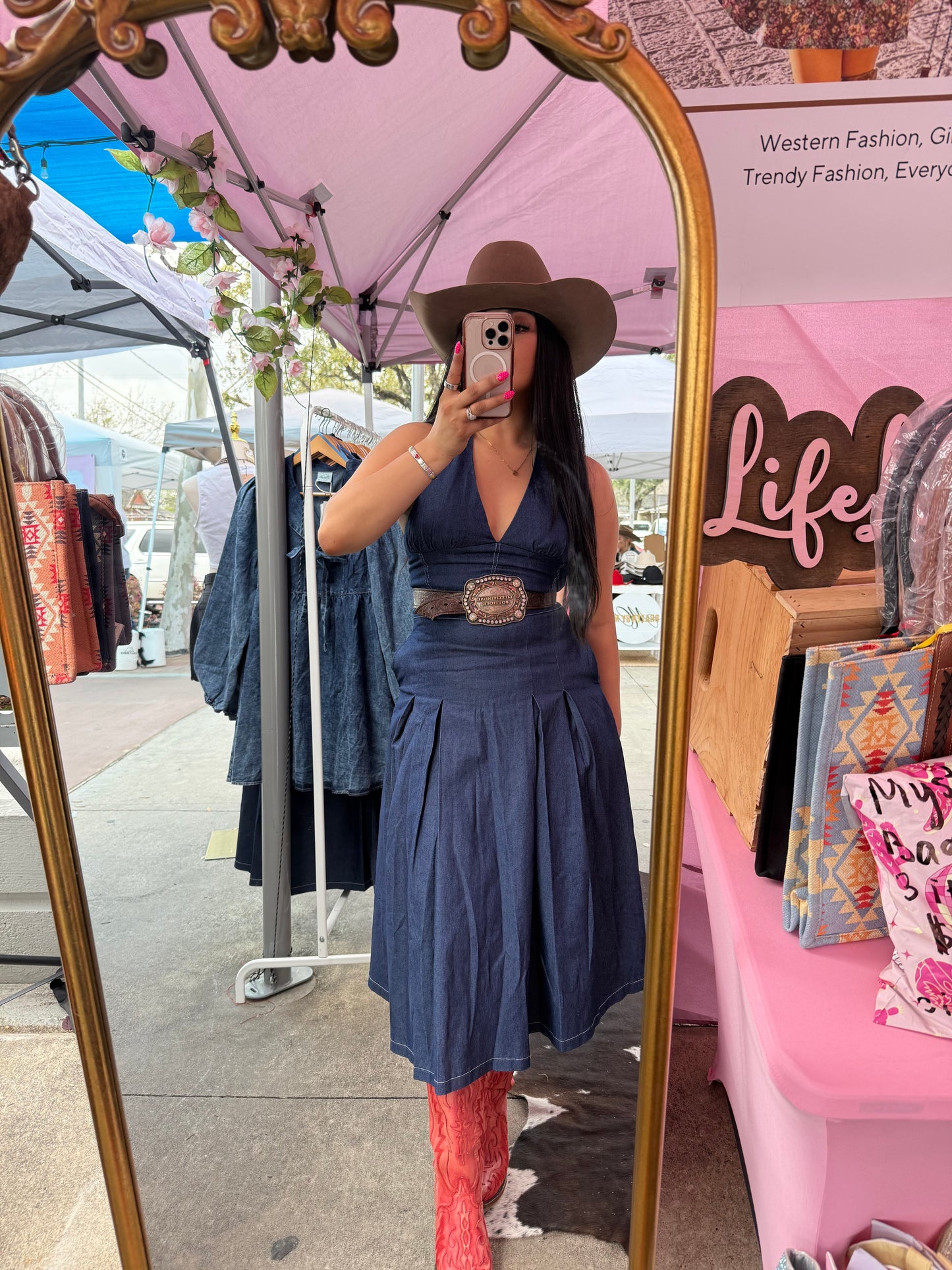 Halter Denim Midi Dress