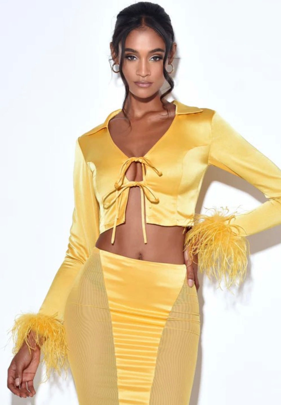 Yellow Feather Satin Top