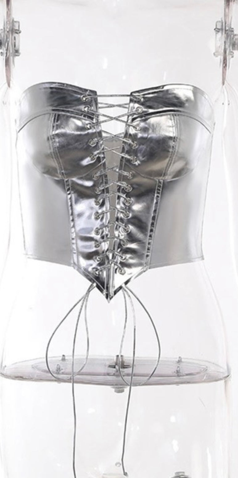 Anahi Silver metallic Crop top