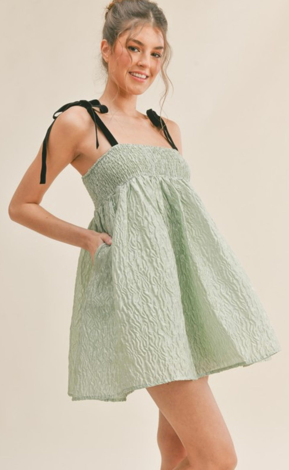 Mint Bow Strap BabyDoll Dress