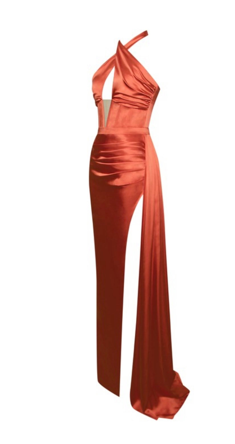 Satin High Slit drapping gown