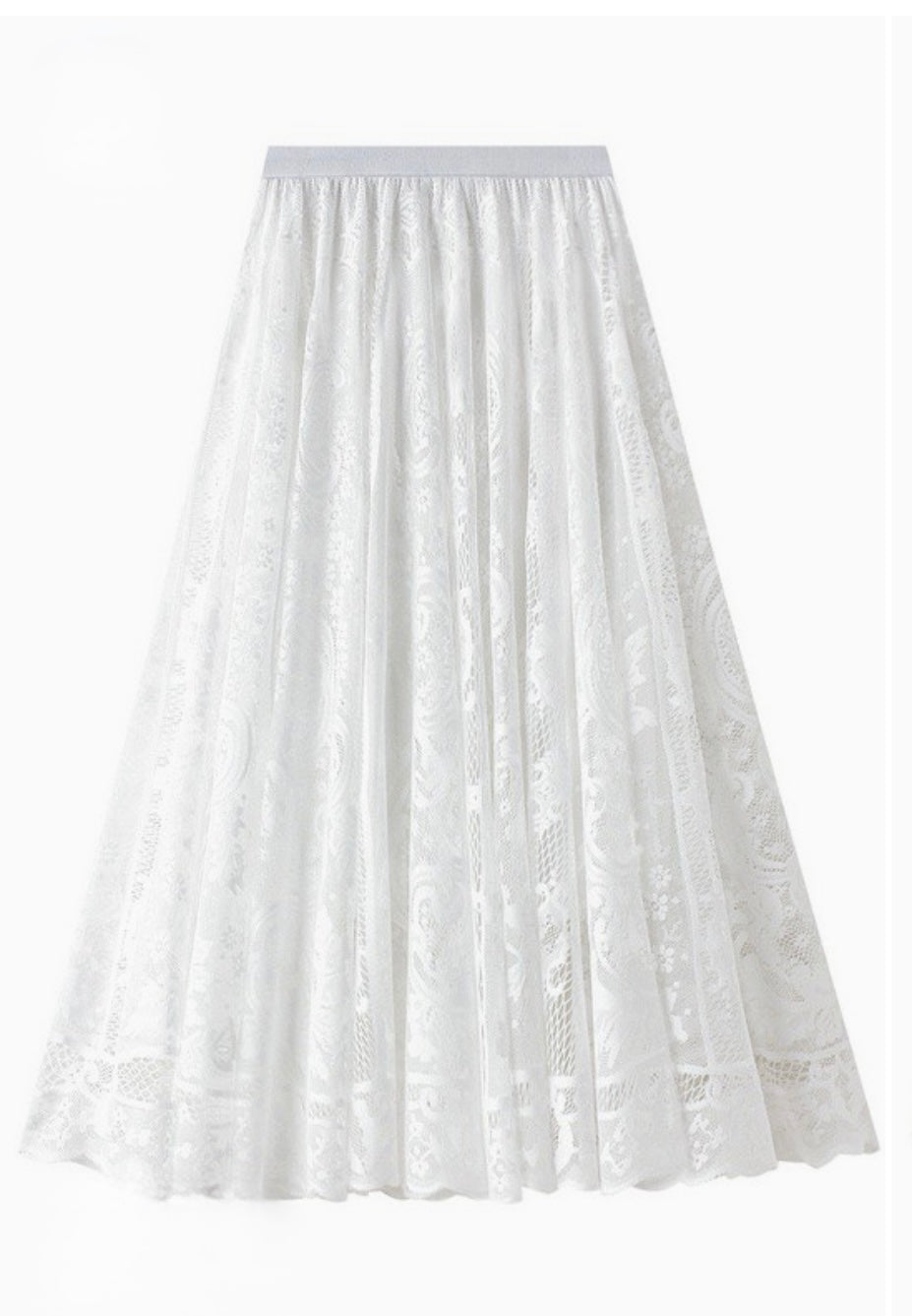 Lace Midi White Skirt
