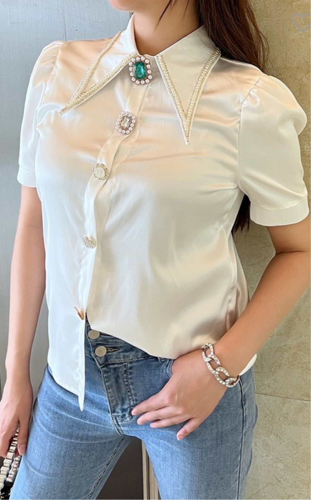 Botton down Blouse with Jewels (top)