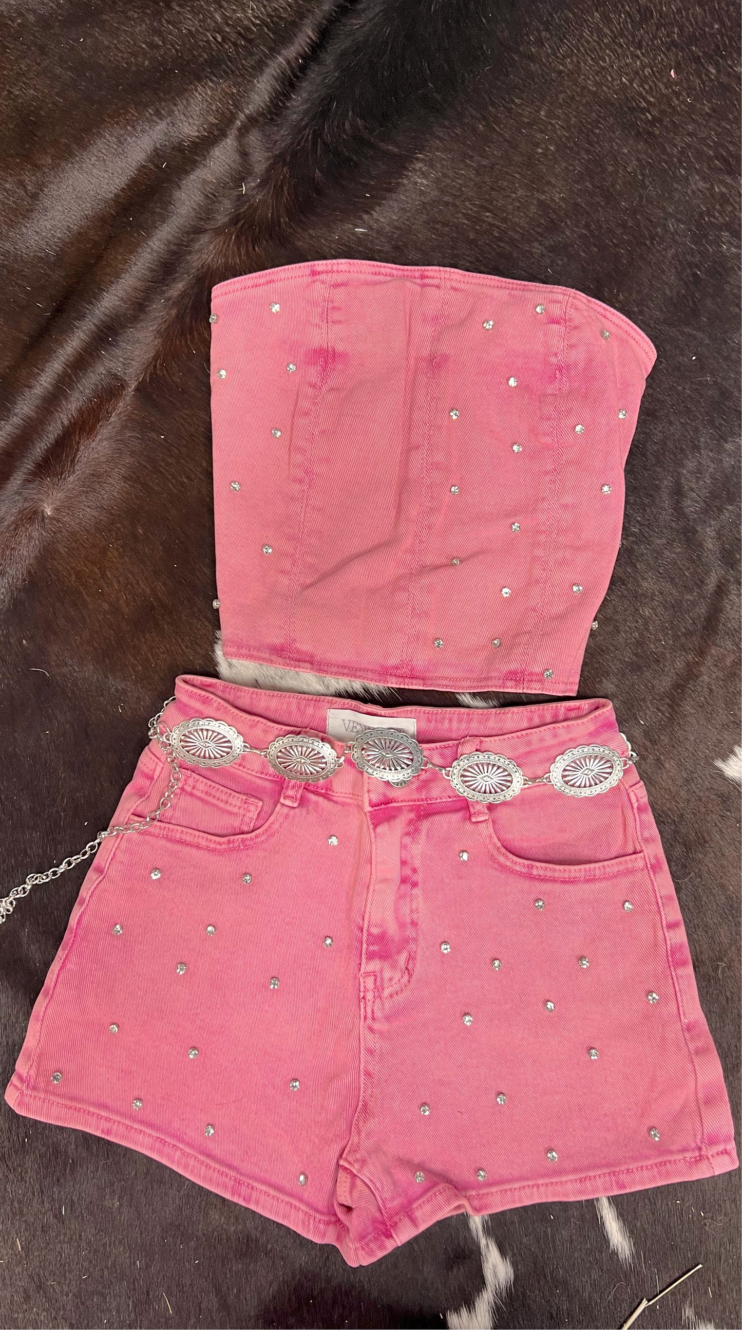 Strawberry Rhinestone Short Set