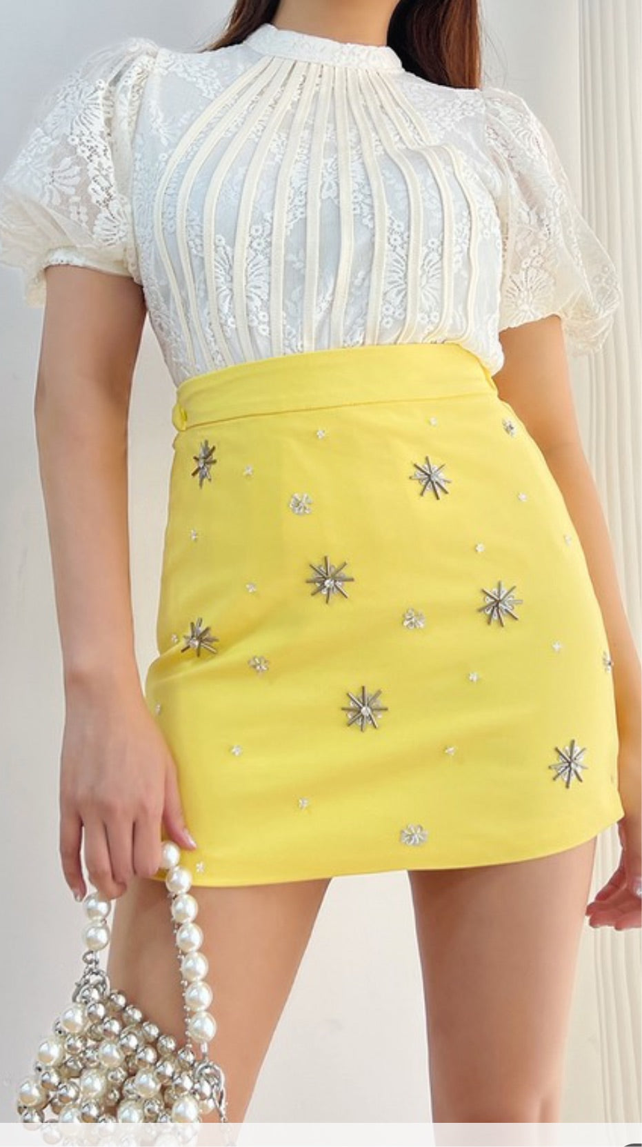 Embellished diamond pencil skirt