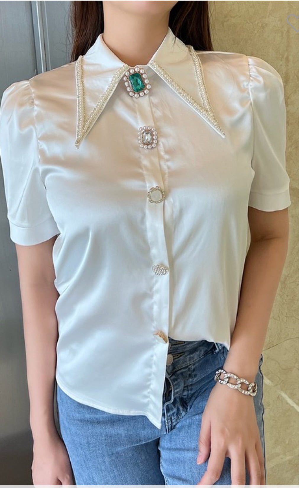 Botton down Blouse with Jewels (top)