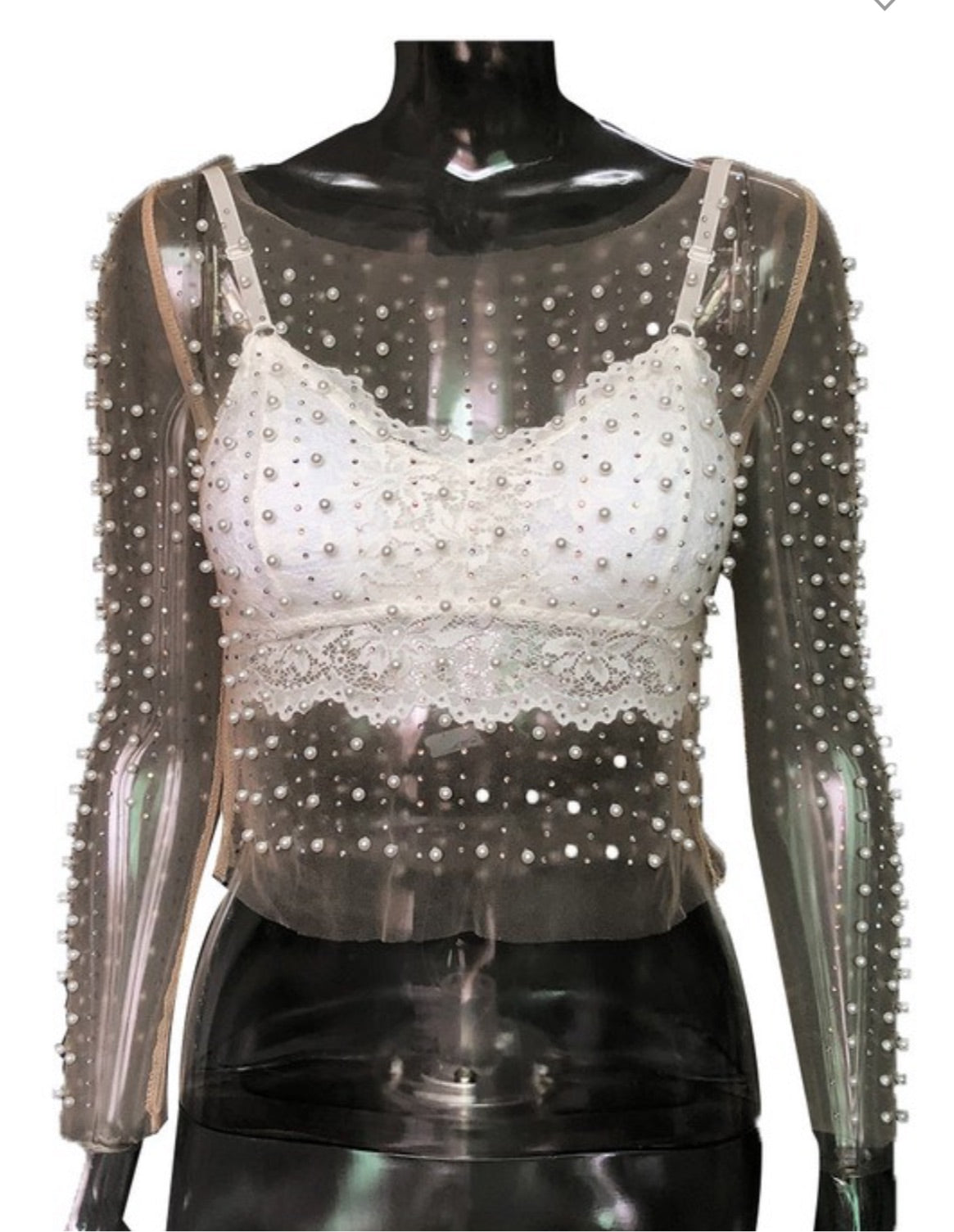 Pearl sheer mesh crop top