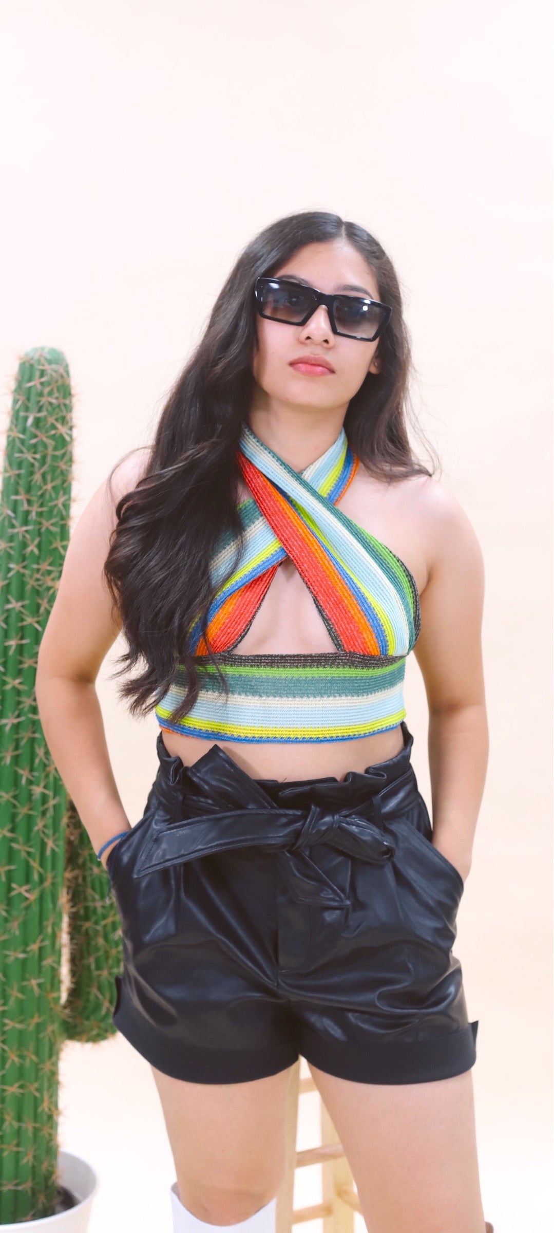 Multi Color knit striped halter top