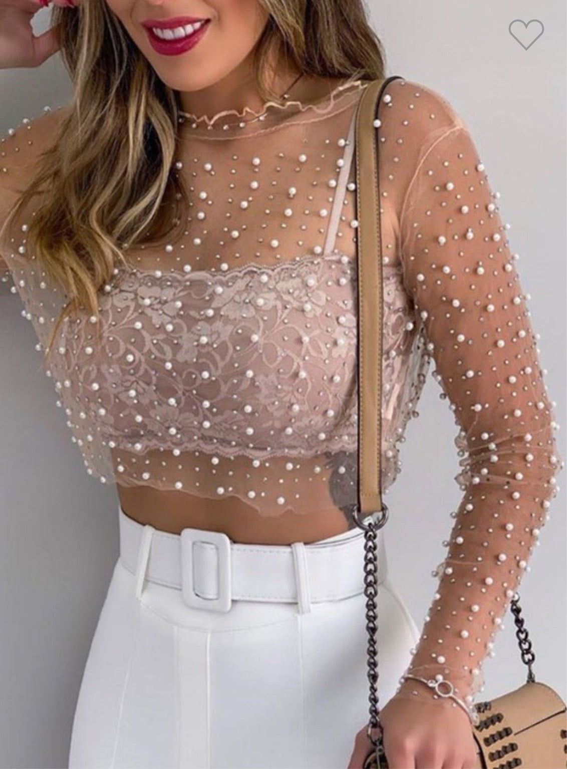 Pearl sheer mesh crop top